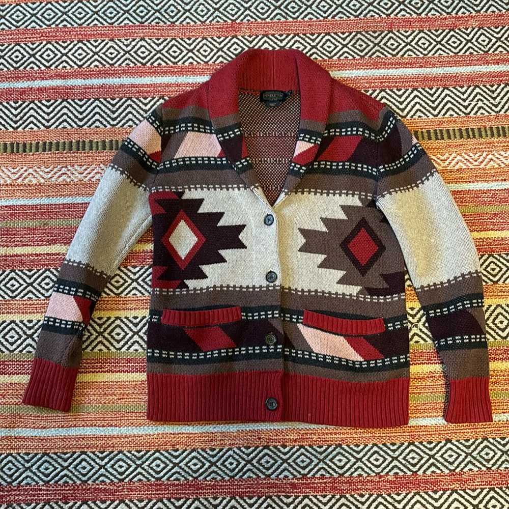 Pendleton Tribal Aztec Cardigan Sweater Petite Small